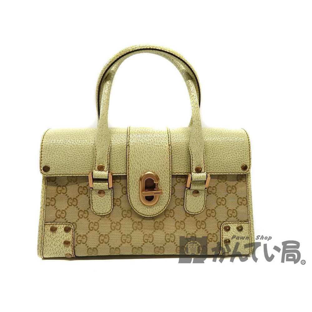 GUCCI Handbag GG Canvas Leather Beige